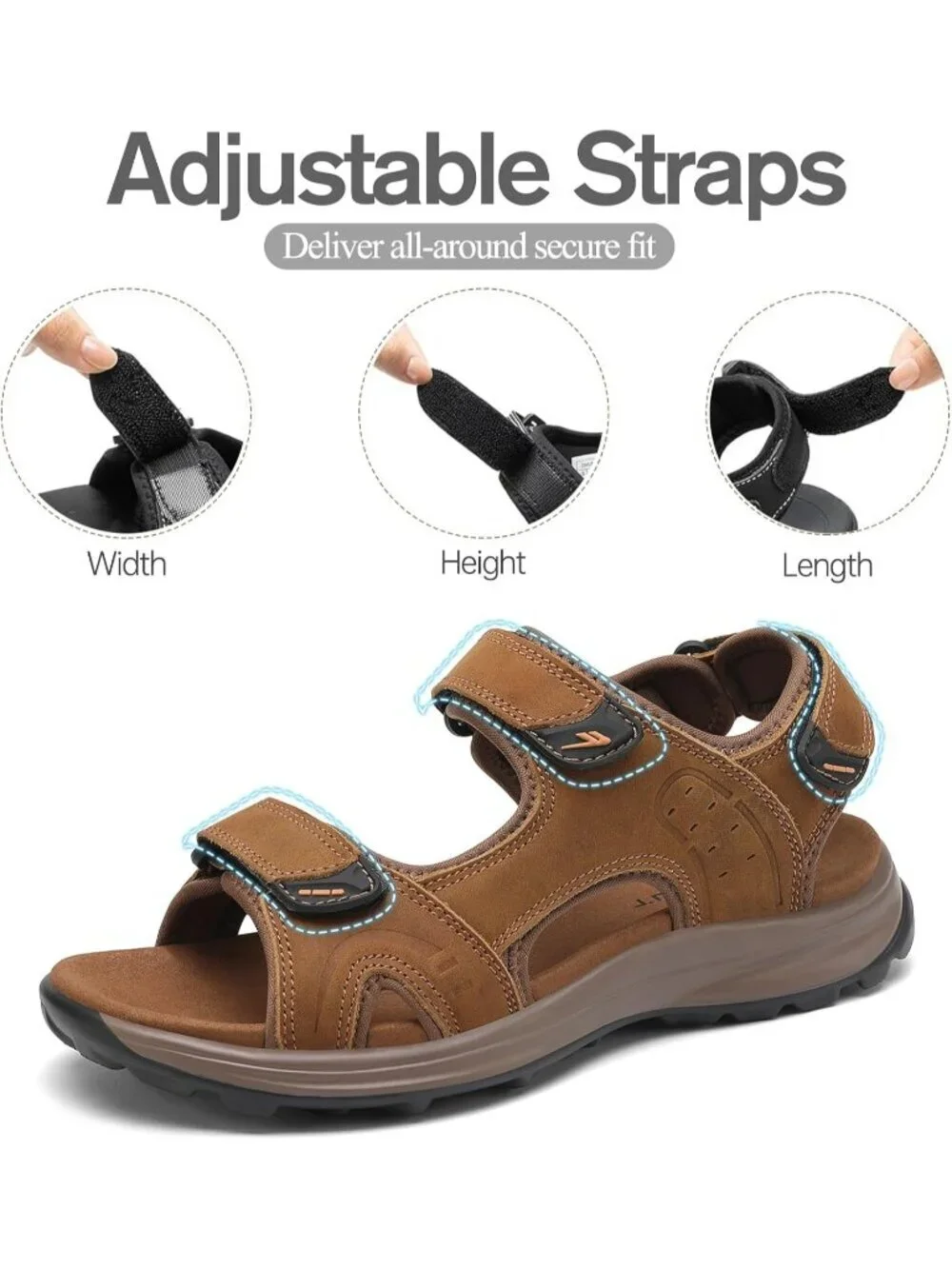 Men's Brown 1 Leather Athletic Sandals Sport Outdoor Hiking Sandals Open Toe